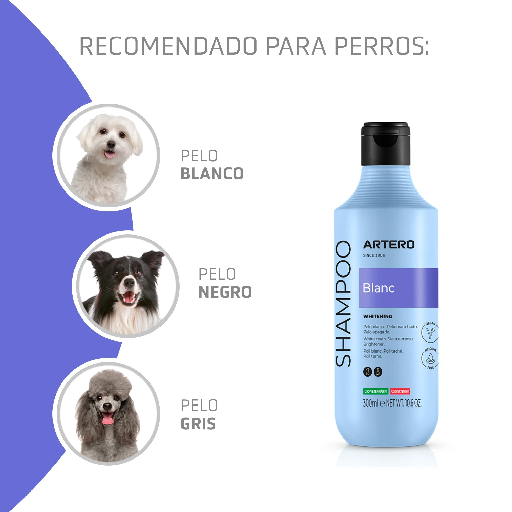 ARTERO Blanc Champú para Perros de Pelo Blanco y Negro 300 ml