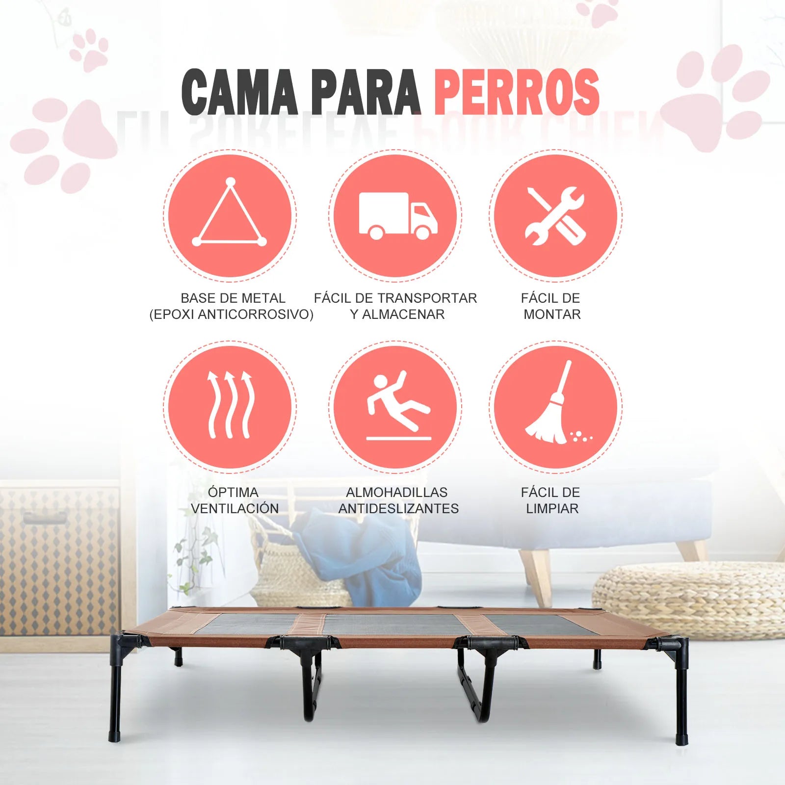PawHut Cama Elevada Transpirable para Perros  Interior y Exterior