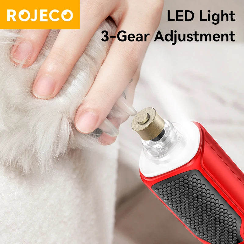 ROJECO Lima Eléctrica para Uñas de Perros y Gatos con Luz LED y 7 Velocidades Ajustables