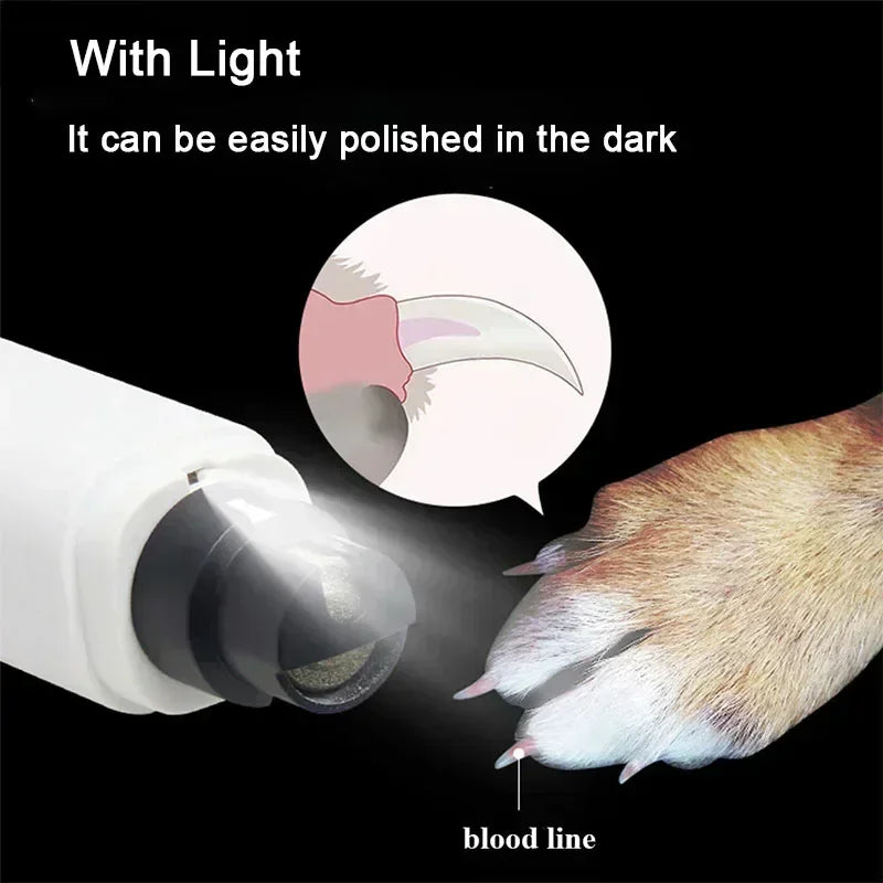Lima eléctrica para uñas de perros y gatos recargable con luz LED silenciosa