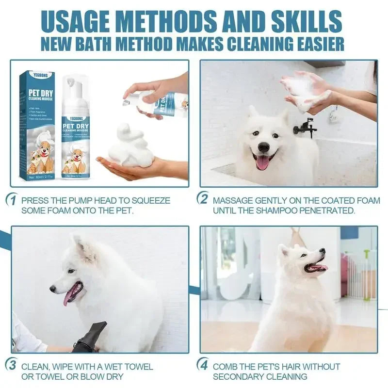 YEGBONG Champú en espuma sin agua para perros y gatos – limpieza rápida sin baño