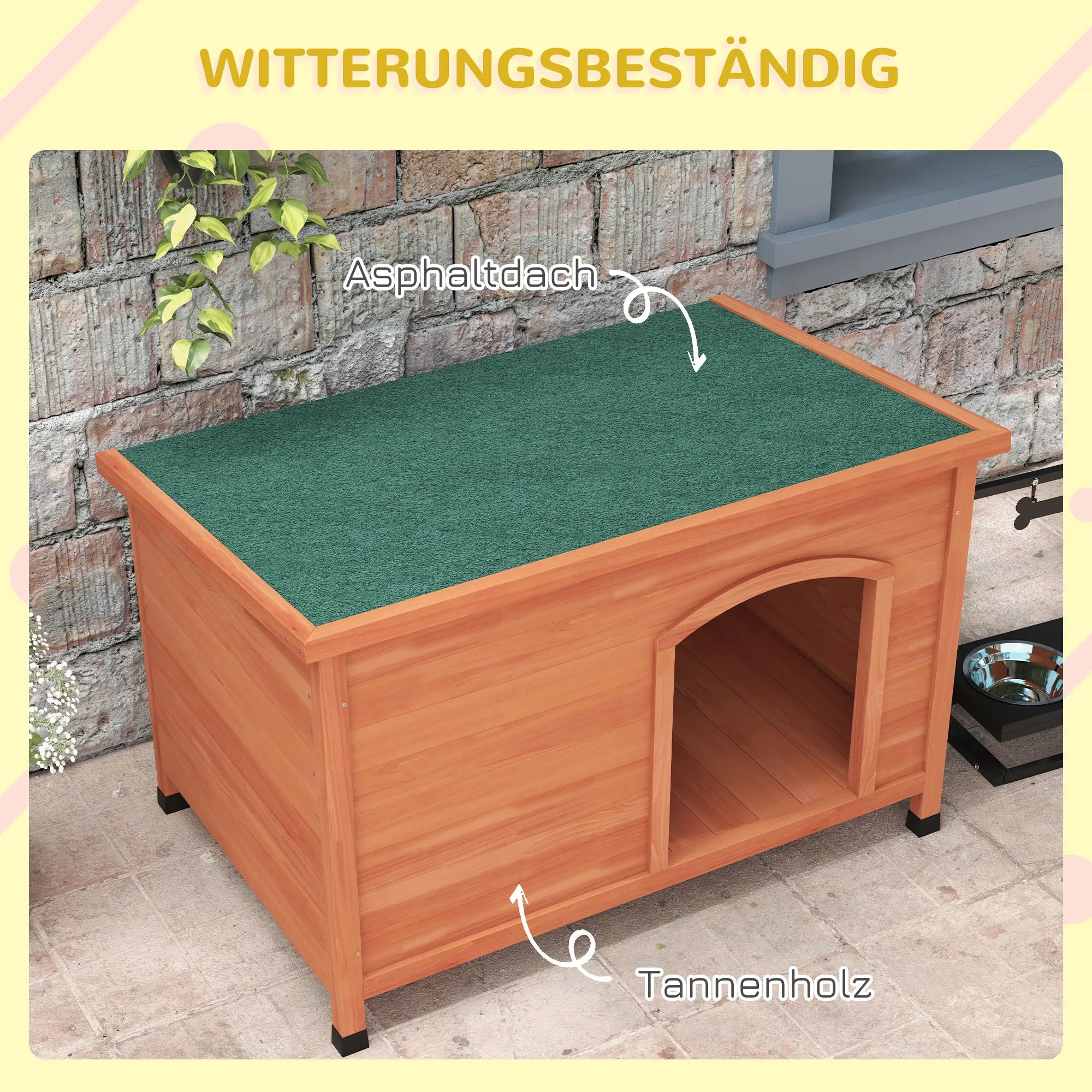PawHut Caseta de madera para perros grandes con techo abatible