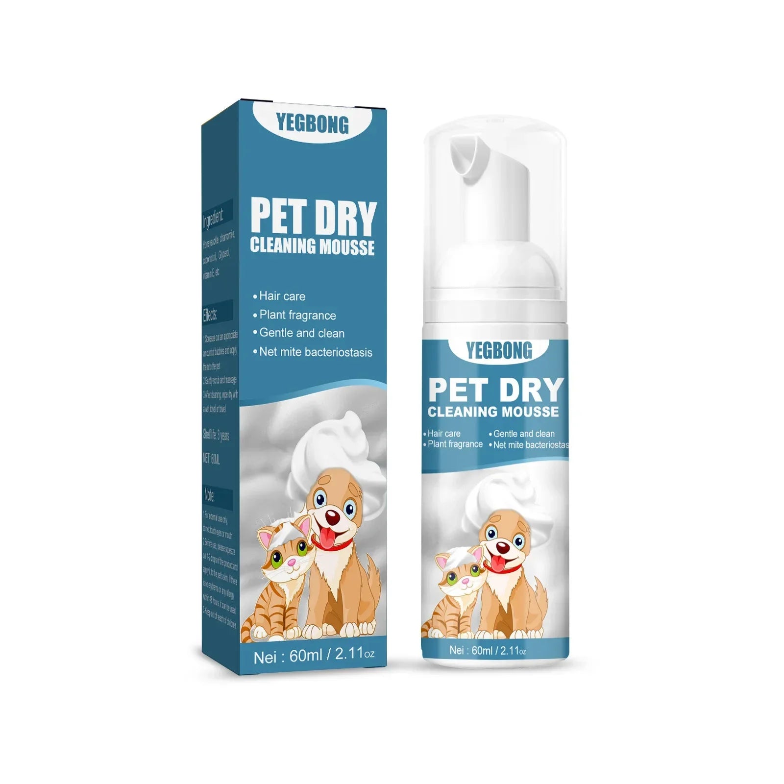 YEGBONG Champú en espuma sin agua para perros y gatos – limpieza rápida sin baño