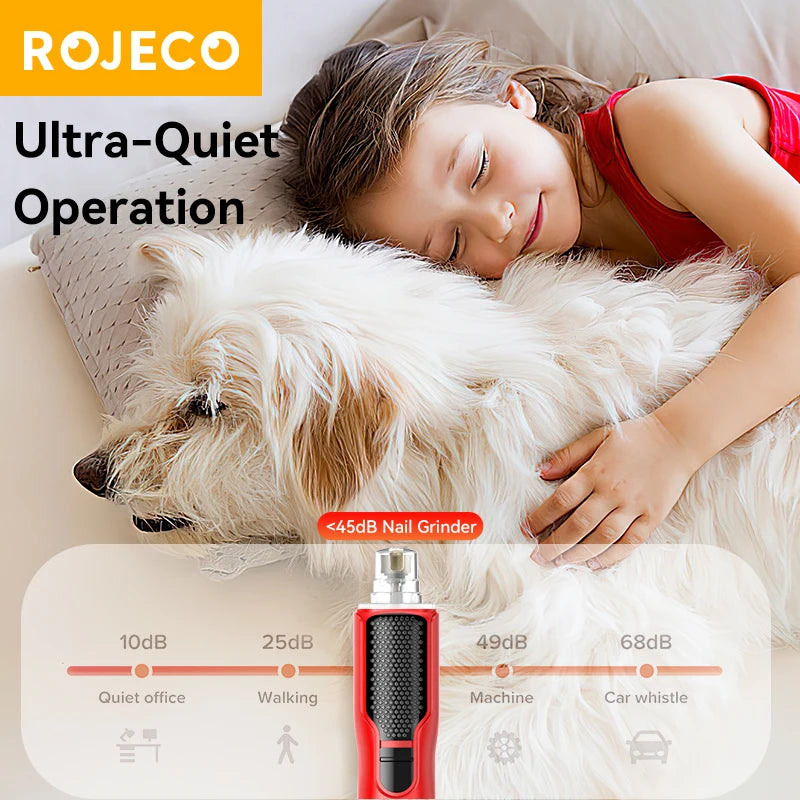 ROJECO Lima Eléctrica para Uñas de Perros y Gatos con Luz LED y 7 Velocidades Ajustables