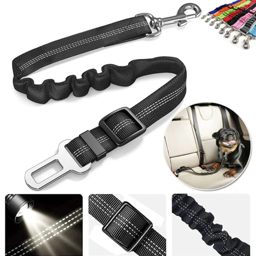 Cinturón de Seguridad Reflectante para Perros Ajustable y Elástico para Coche