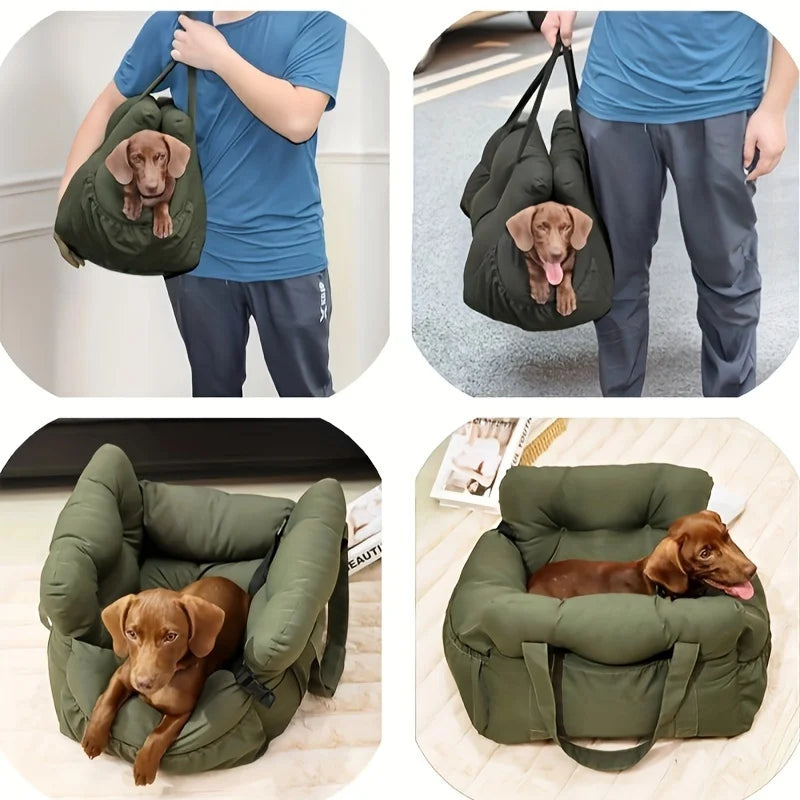 Asiento de Coche para Perros Pequeños con Cinturón de Seguridad y Base Antideslizante