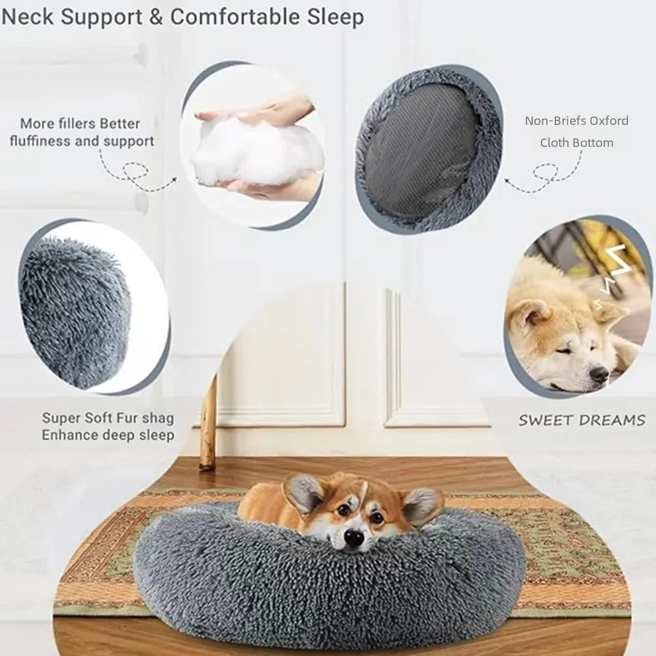 Cama Redonda Antiestrés para Perros y Gatos Súper Suave