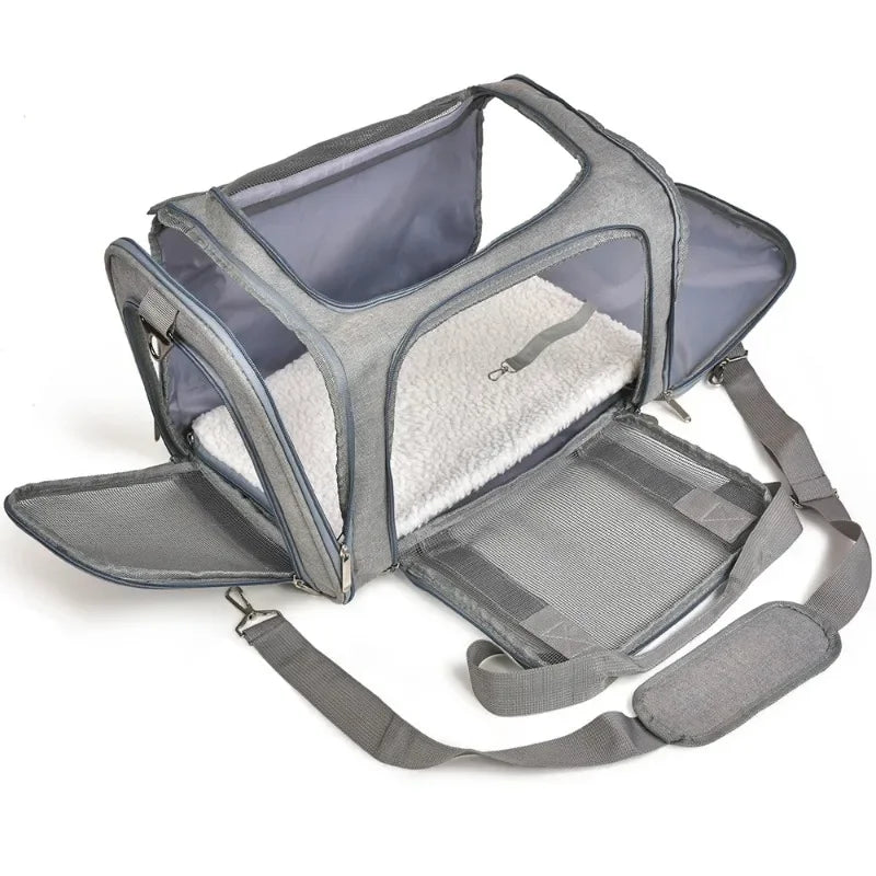 Bolso transportín para perros y gatos de viaje acolchado con malla transpirable y aprobado para avión