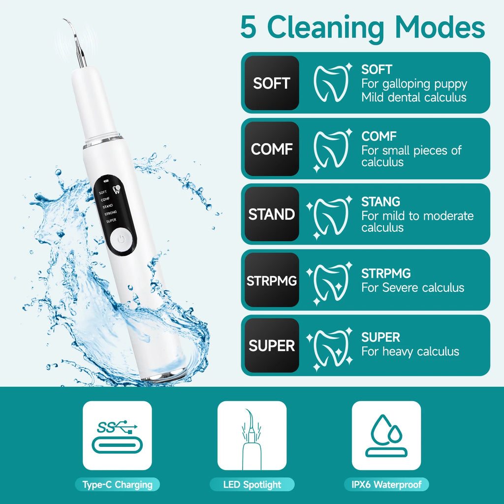 Limpiador dental ultrasónico para perros y gatos con luz LED y eliminación de sarro