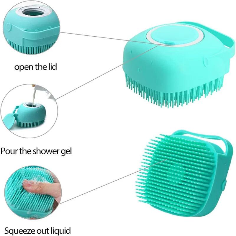 Cepillo de Baño de Silicona para Perros y Gatos con Dispensador de Champú