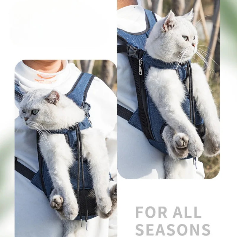 Mochila Transportín Frontal para Perros y Gatos Pequeños Transpirable y Ajustable
