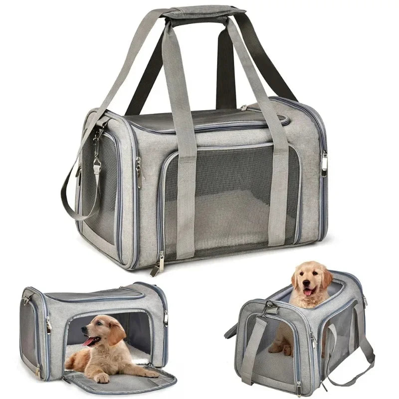 Bolso transportín para perros y gatos de viaje acolchado con malla transpirable y aprobado para avión