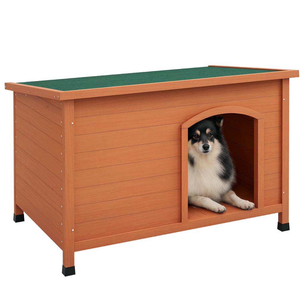 PawHut Caseta de madera para perros grandes con techo abatible