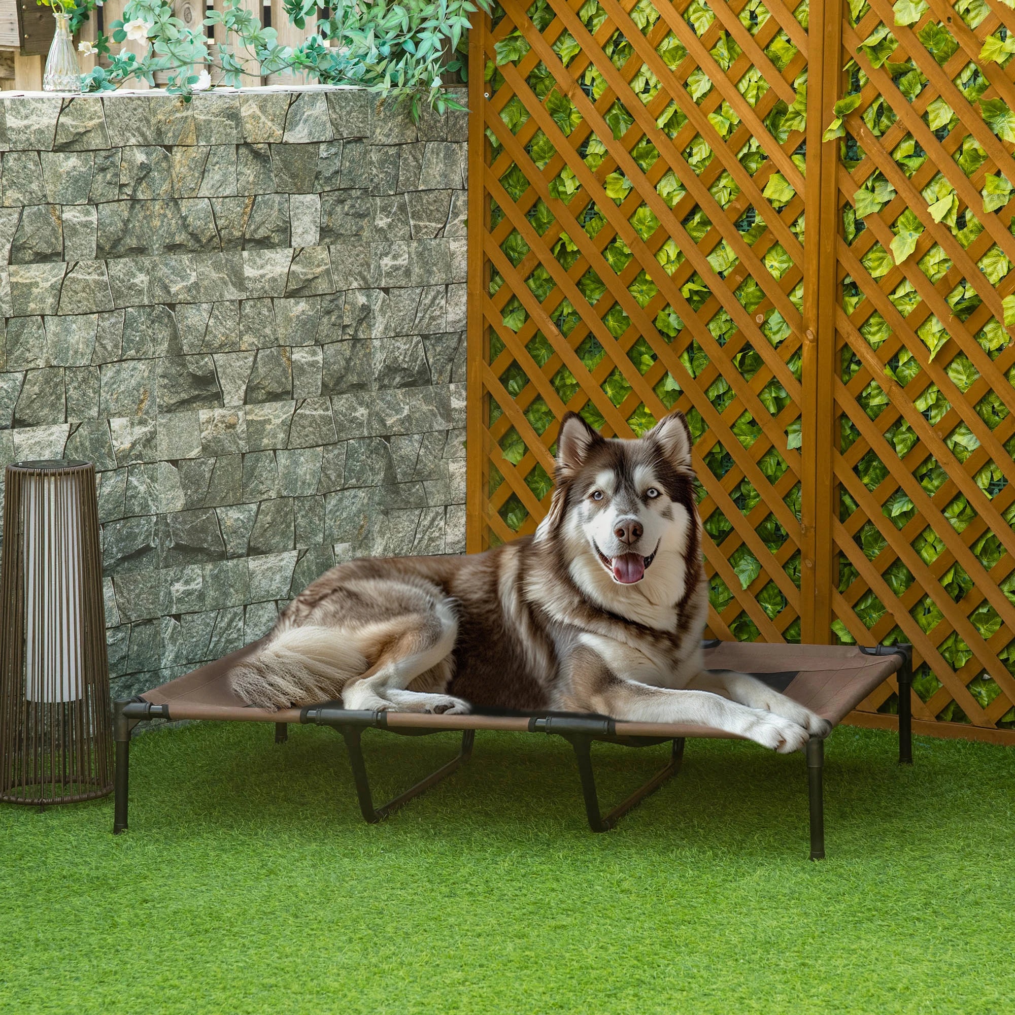 PawHut Cama Elevada Transpirable para Perros  Interior y Exterior