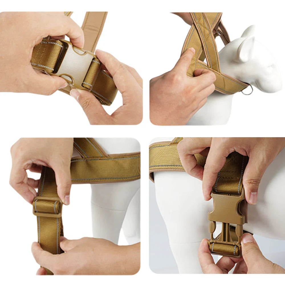 Arnés Táctico Antitirones para Perros Grandes Ajustable Reflectante y Resistente