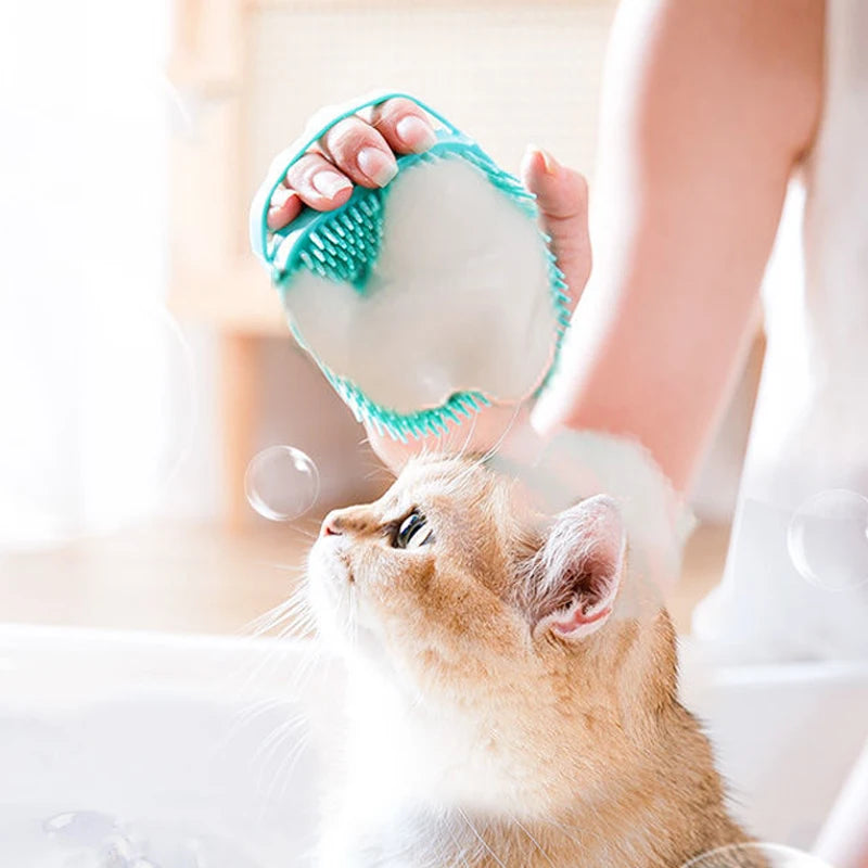 Cepillo de Baño de Silicona para Perros y Gatos con Dispensador de Champú