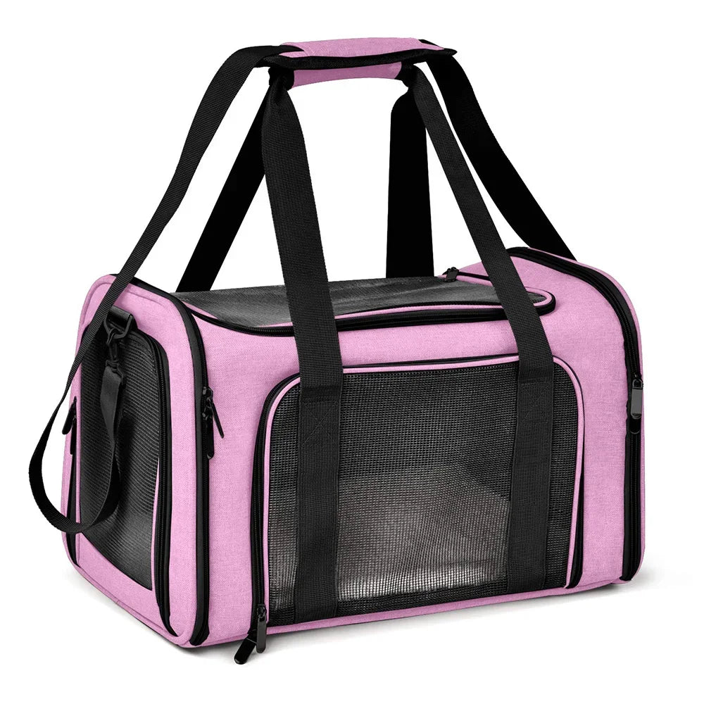 Bolso transportín para perros y gatos de viaje acolchado con malla transpirable y aprobado para avión