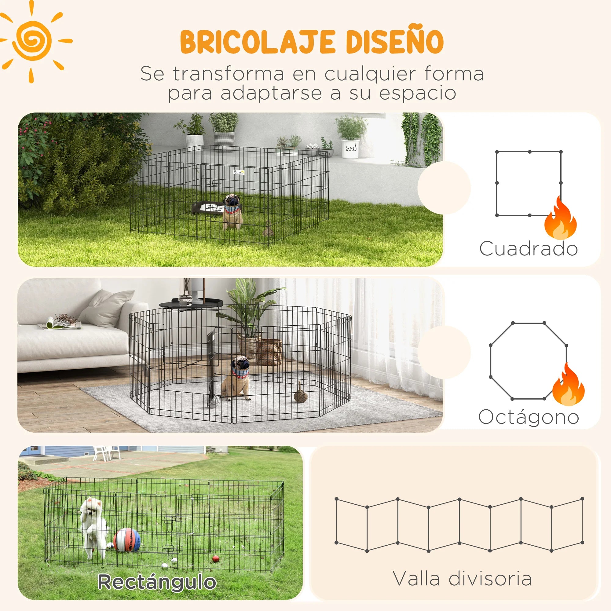 PawHut Parque plegable para perros con puerta y 8 paneles