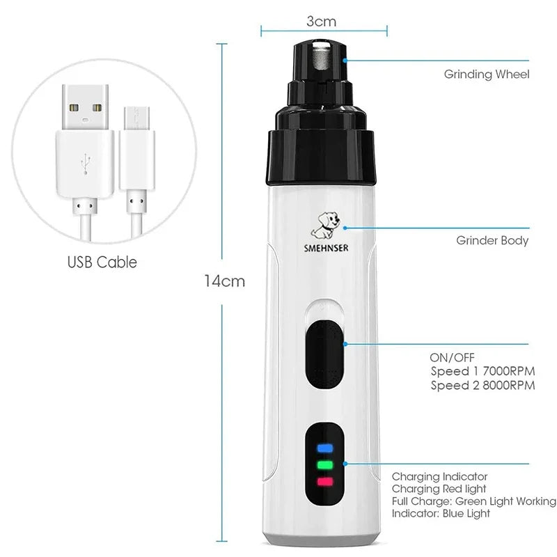 Lima eléctrica para uñas de perros y gatos recargable USB silenciosa y sin dolor