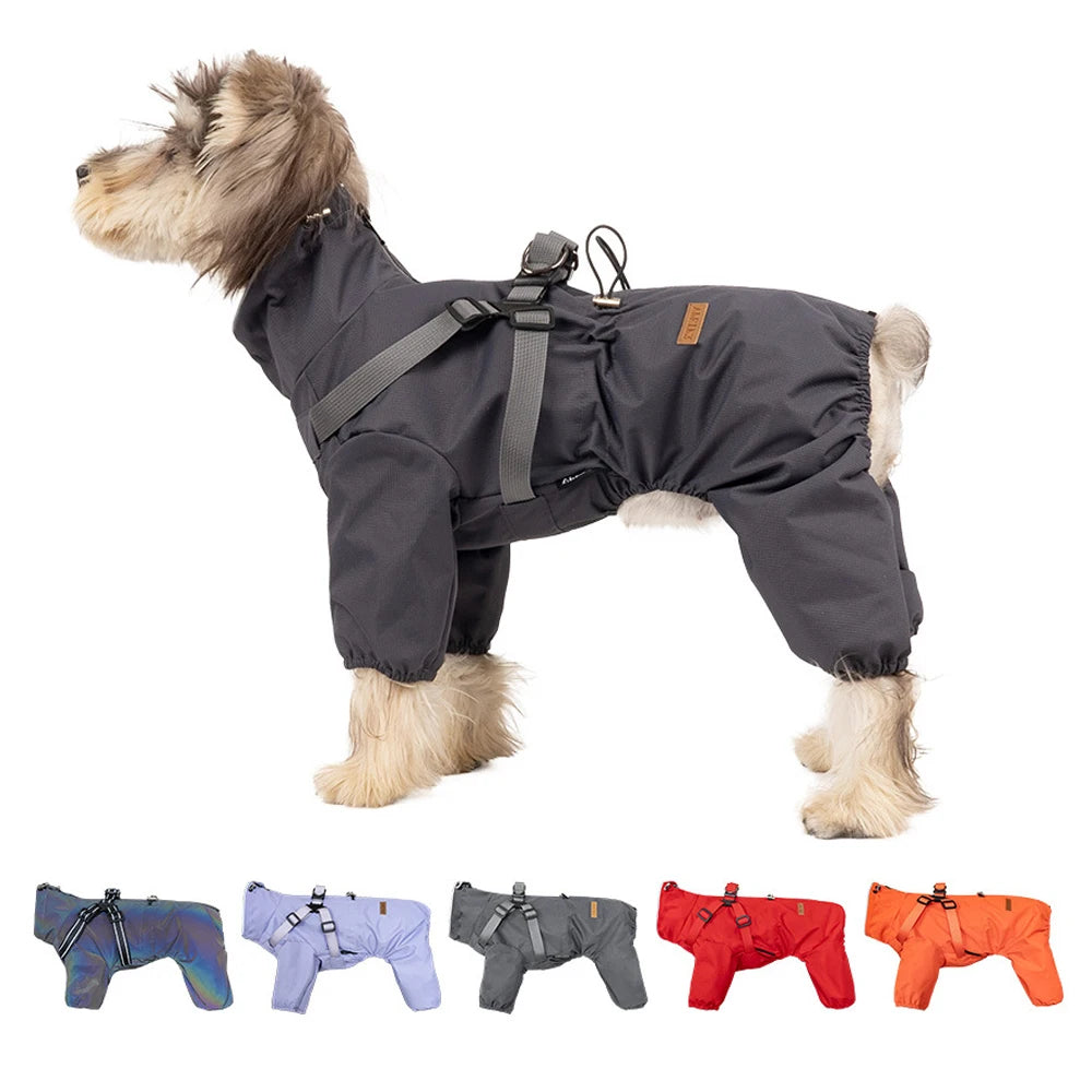 Impermeable para Perros con Arnés Integrado y Bandas Reflectantes