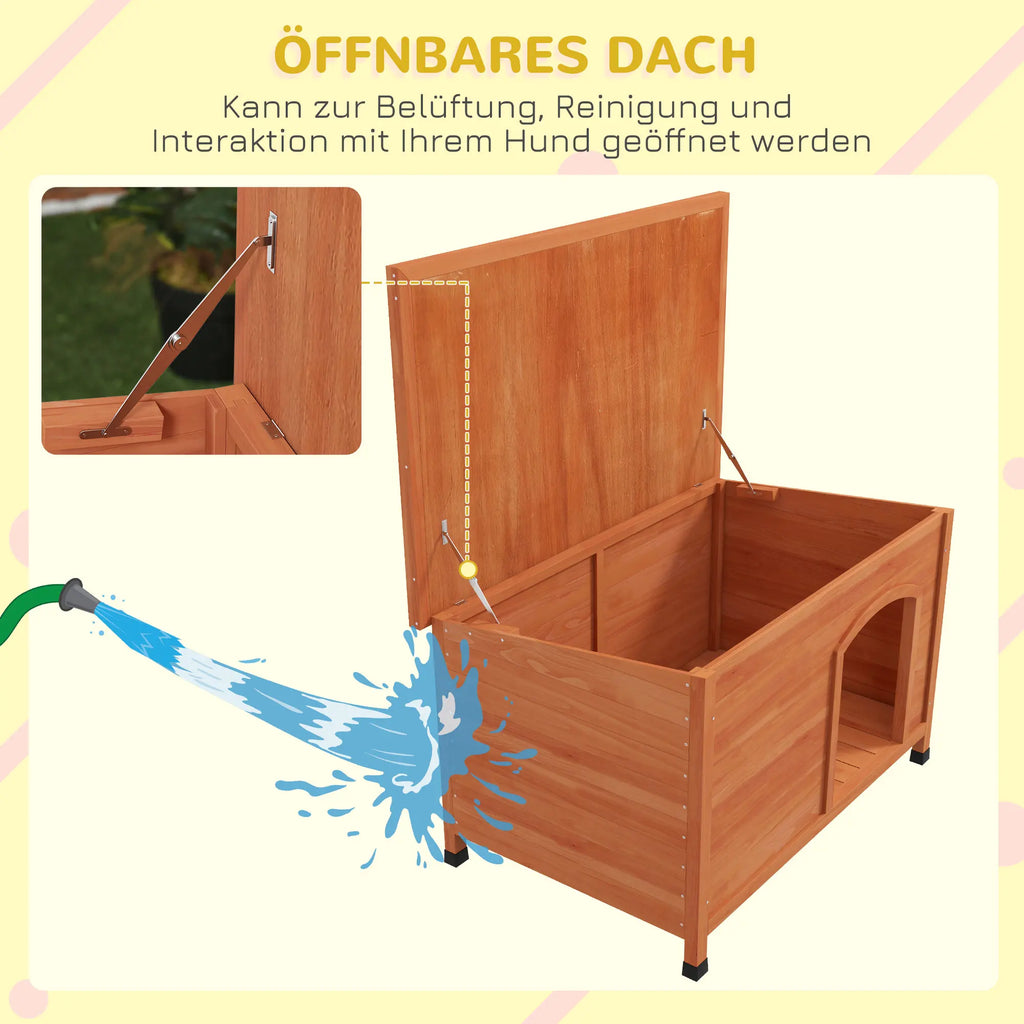 PawHut Caseta de madera para perros grandes con techo abatible