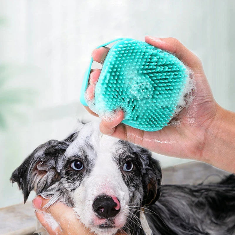 Cepillo de Baño de Silicona para Perros y Gatos con Dispensador de Champú