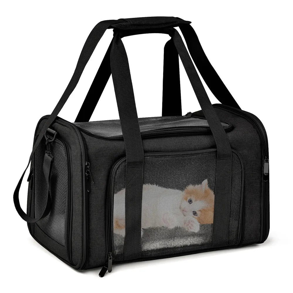 Bolso transportín para perros y gatos de viaje acolchado con malla transpirable y aprobado para avión