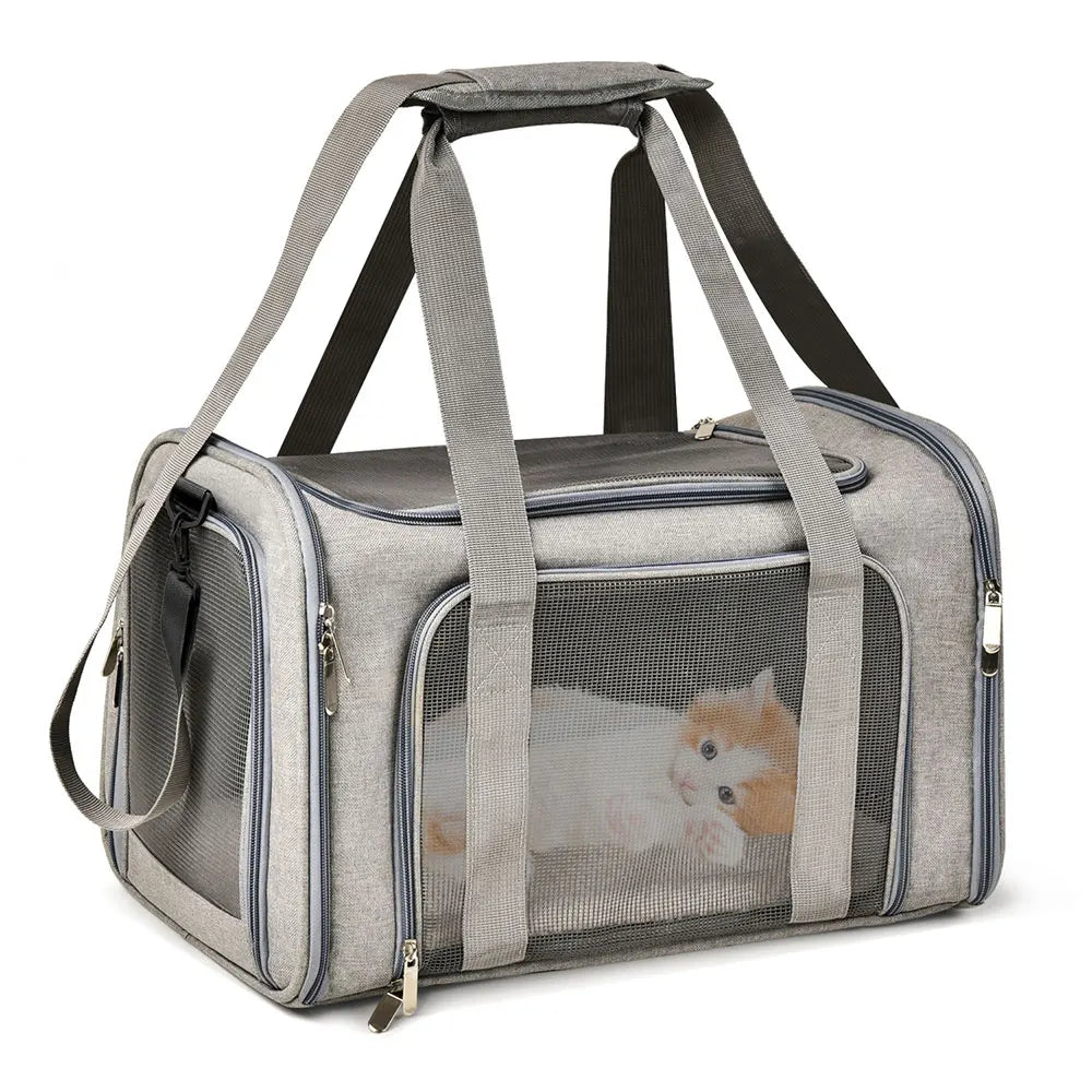 Bolso transportín para perros y gatos de viaje acolchado con malla transpirable y aprobado para avión