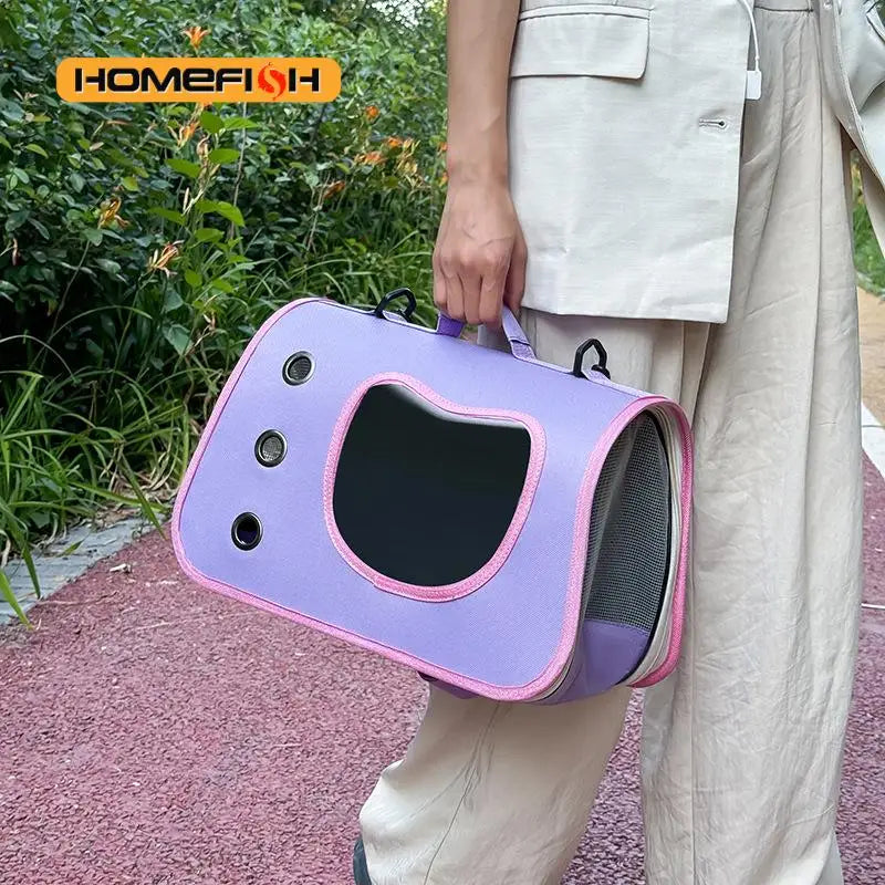Transportín Plegable para Perros y Gatos Pequeños Transpirable y Portátil