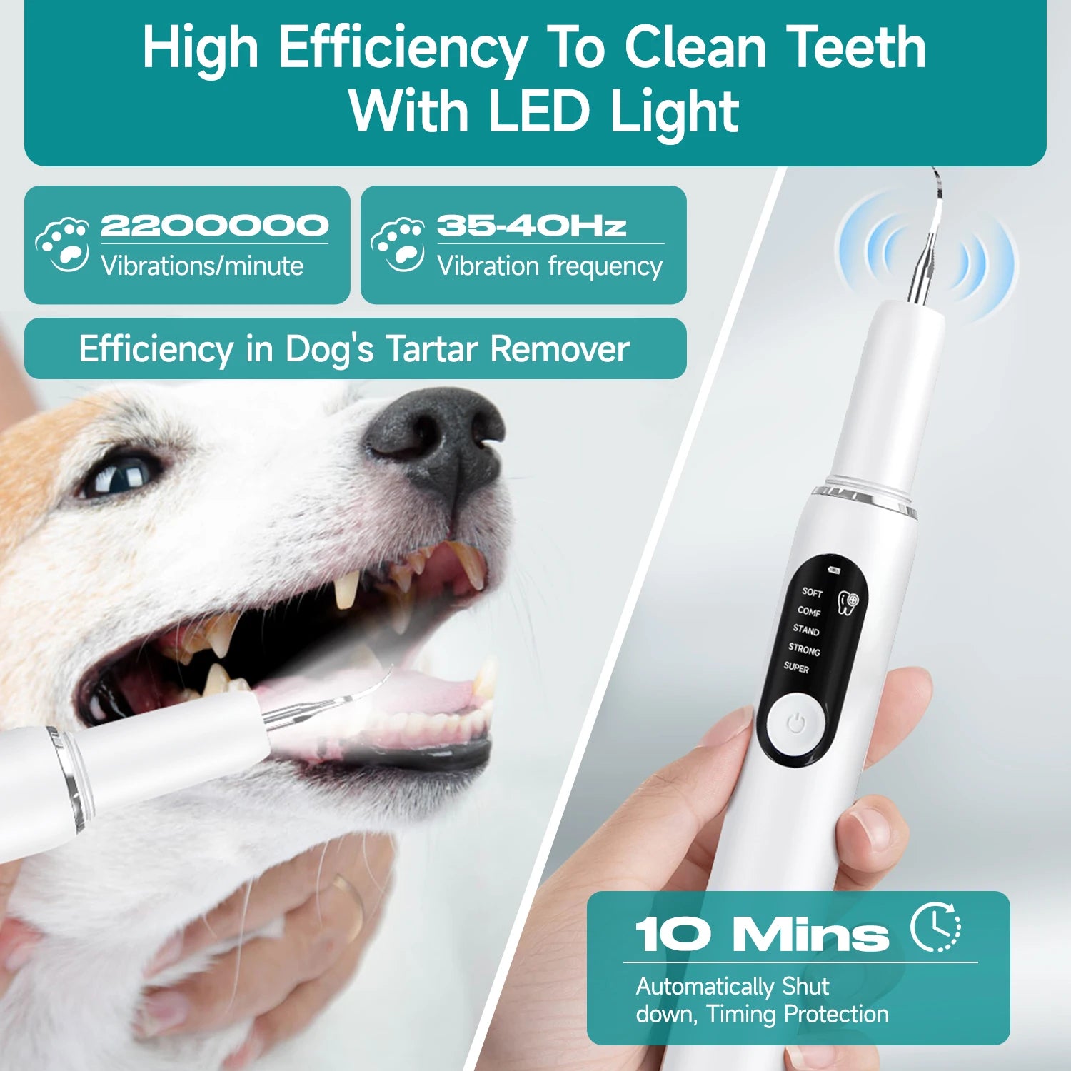 Limpiador dental ultrasónico para perros y gatos con luz LED y eliminación de sarro