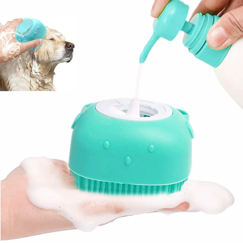 Cepillo de Baño de Silicona para Perros y Gatos con Dispensador de Champú