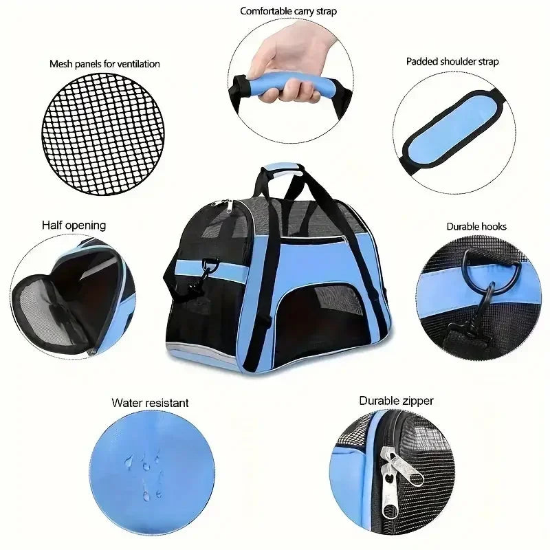 Transportín Plegable para Perros y Gatos con Malla Transpirable